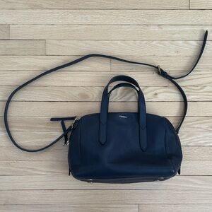 Fossil black leather crossbody small duffel bag